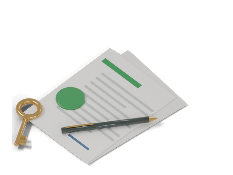 Contrat de location, stylo et clé